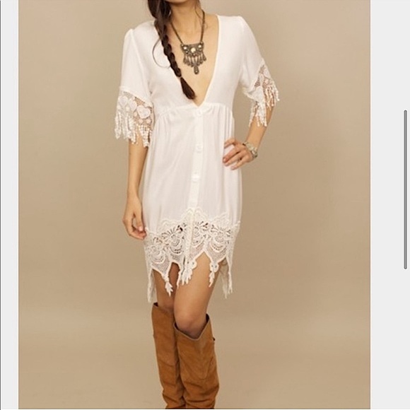 Stone Cold Fox Jade Mini Dress White Silk Embroidered Lace Babydoll Button RARE - Picture 13 of 14